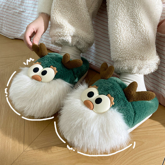 Krispfy Orignals USA - Cute Cartoon Christmas Deer Cotton Shoes I Winter Indoor Floor Home Slippers I Warm Women Plush Shoes