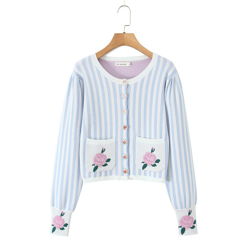 Women's Slim Fit Striped Flower Coat