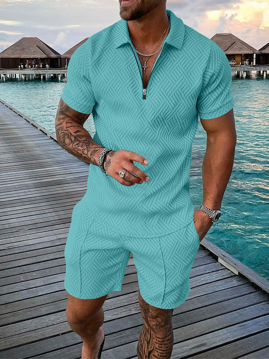Krispfy Orignals - Men's Casual Color Contrast POLO Zip Lapel Shirt Short Sleeve Suit - Luxury Edition