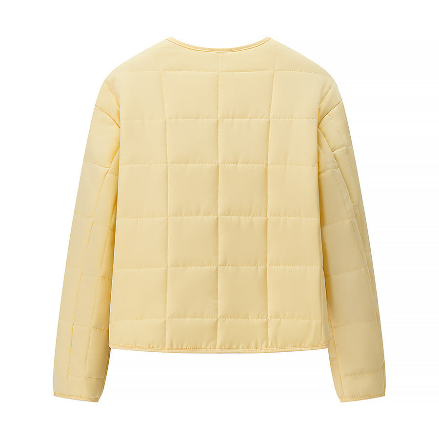 Autumn Women Clothing Yellow Quilted Cotton Plaid Cotton Clothing Cotton Coat