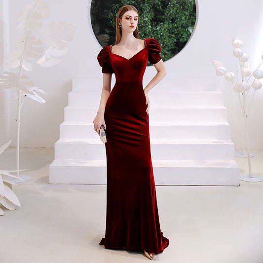 Krispfy.com Wine Red Fishtail Evening Dress Woman