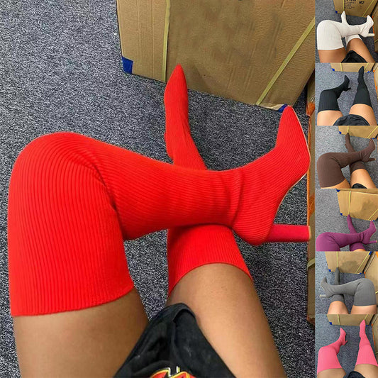 Krispfy Orignals USA - Over Knee Long Boots  I High Heel Stretch Knitting Shoes I Women Winter Boot