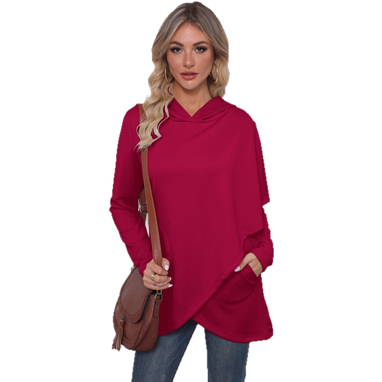 Long Sleeve Irregular Solid Color Hoodie Women