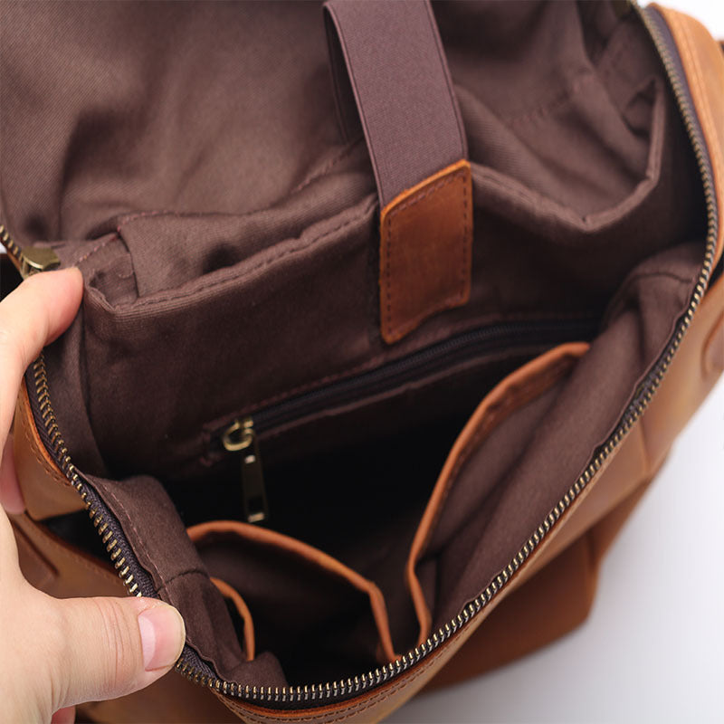 Classic Retro Backpack Crazy Horse Leather Cowhide Multi-compartment