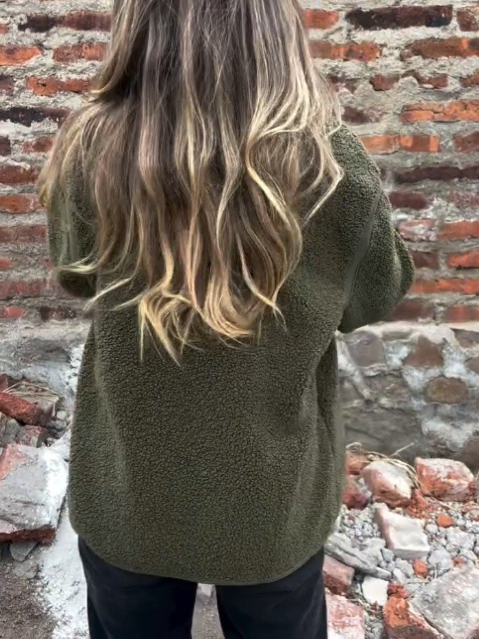 Button Furry Coat Lapel Button Loose And Warm Fleece Shirt