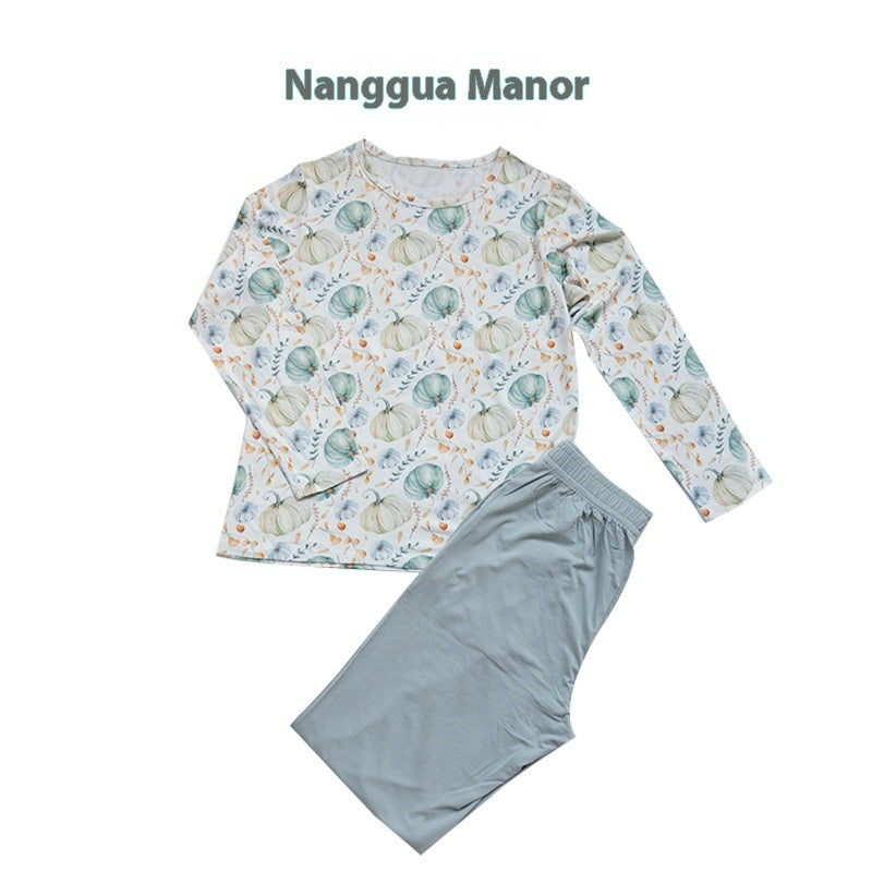 Bamboo Cotton Knitted Parent-child Homewear Clothes Pajamas Suit