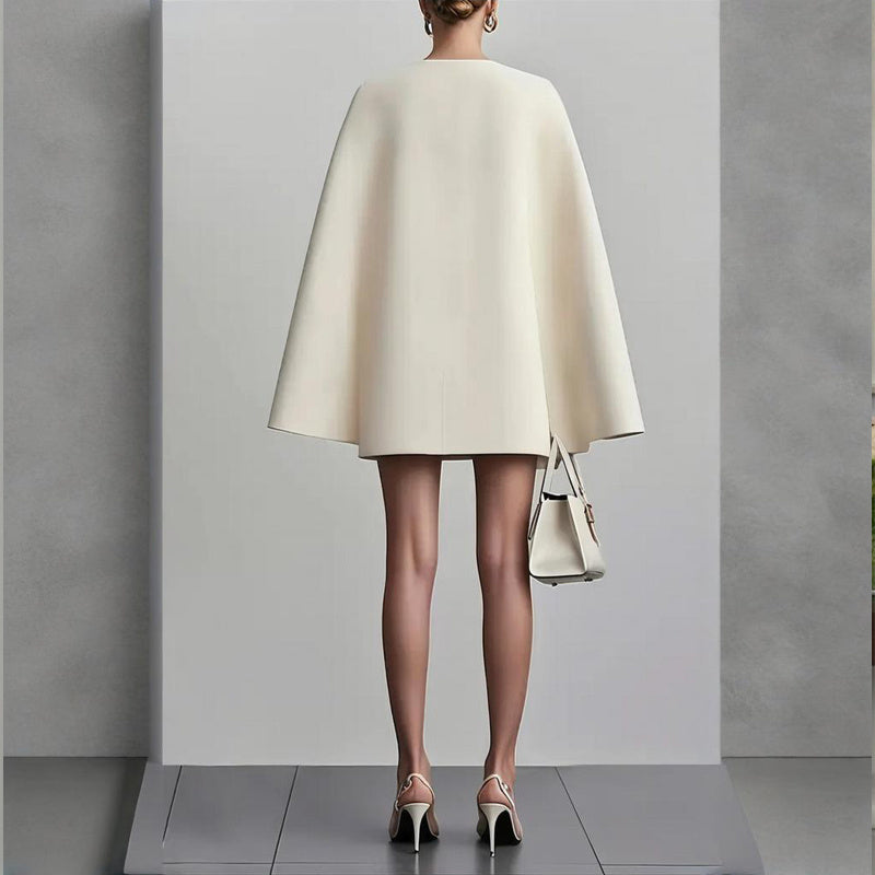 Women's Elegant Solid Color V Neck Double-Breasted Cape Blazer Dress Spring & Summer Party Banquet Outfit