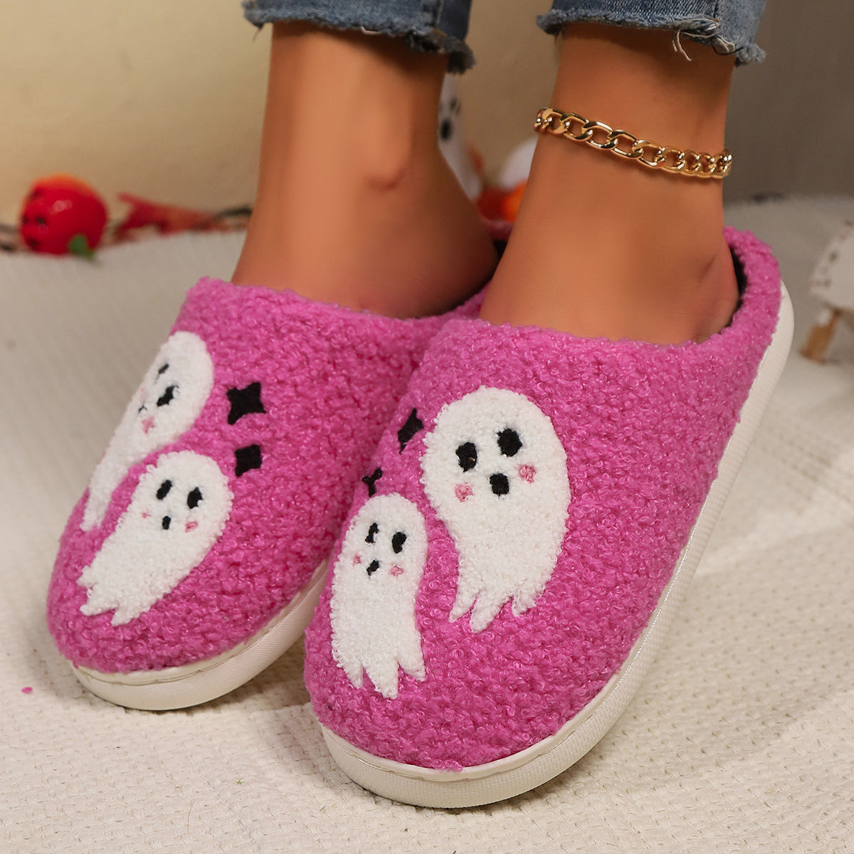 Krispfy Orignals USA - Halloween Cartoon Ghost Cotton Slippers For Women I Indoor Non-slip Bedroom Floor Slipper