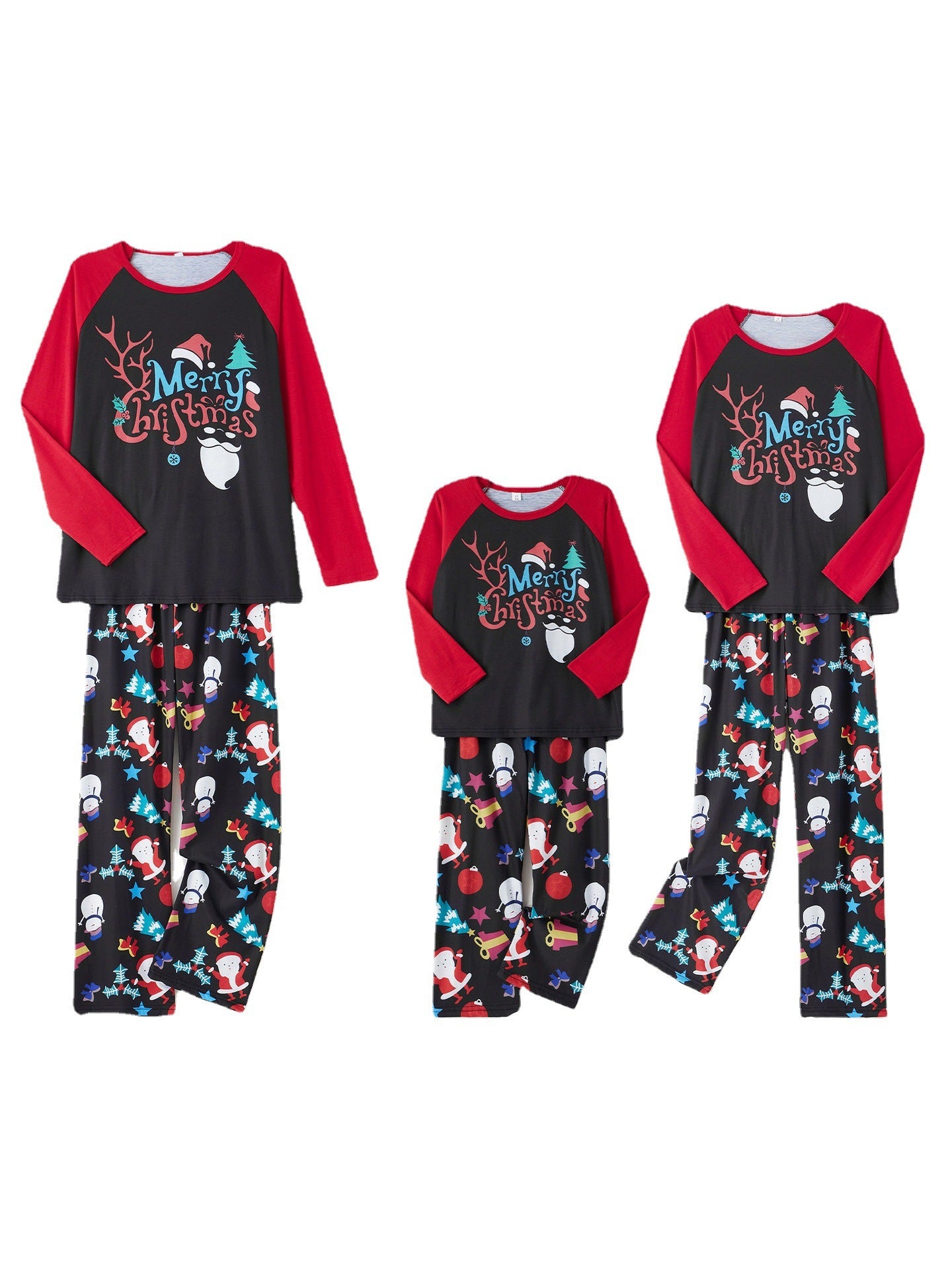 Cartoon Printed Round Neck Long Sleeve Holiday Pajamas Parent-child Suit