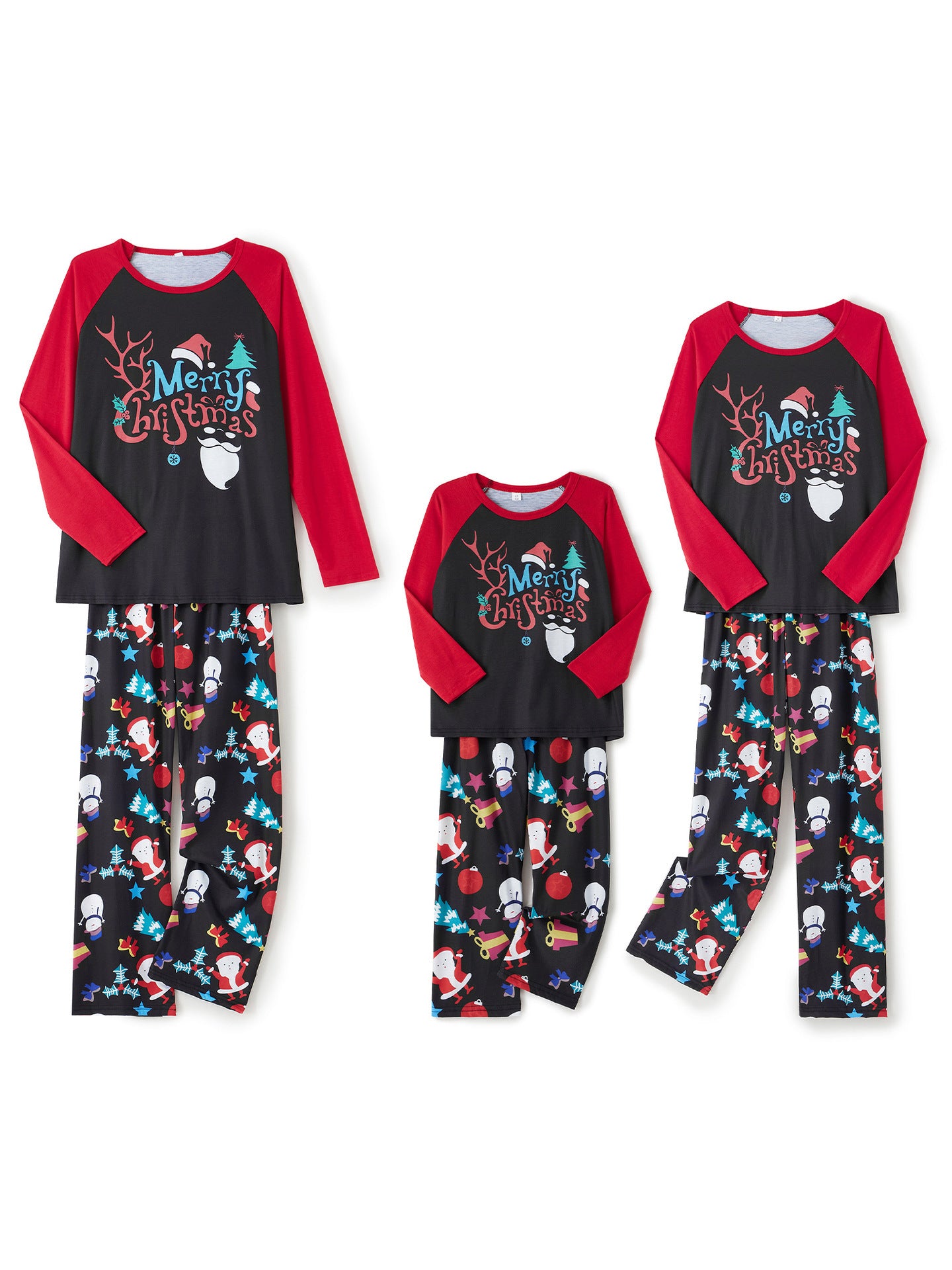Cartoon Printed Round Neck Long Sleeve Holiday Pajamas Parent-child Suit