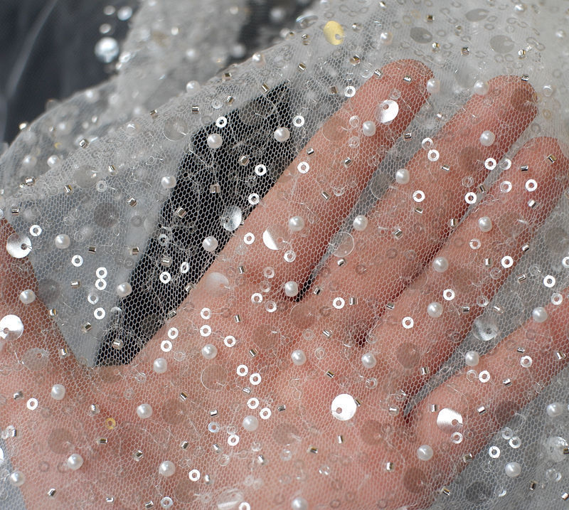 Krispfy.com Sequined Pearl Embroidery Lace I Single Sleeve Dress